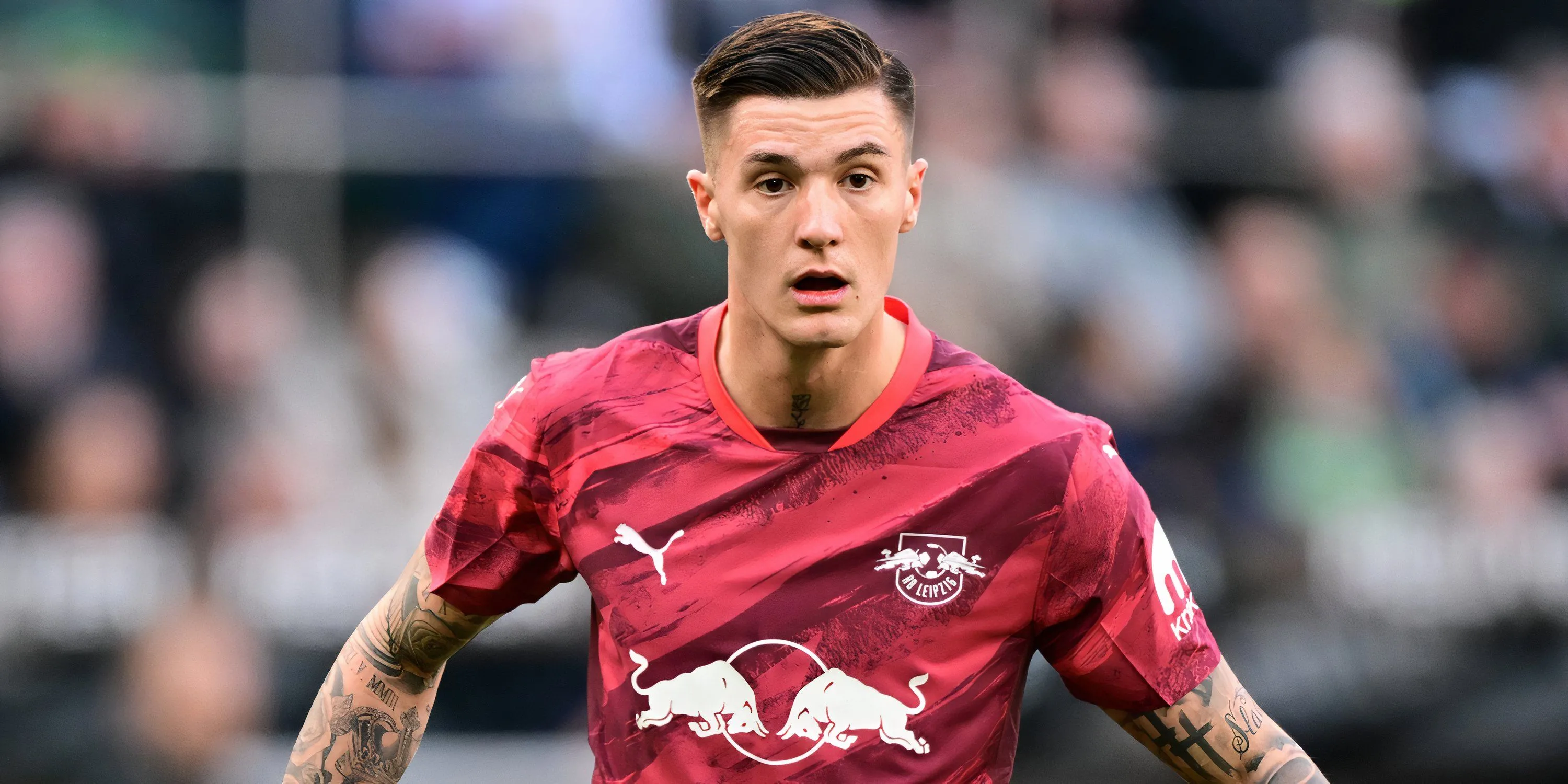 Benjamin Sesko trong màu áo RB Leipzig, mục tiêu chuyển nhượng hàng đầu của Liverpool