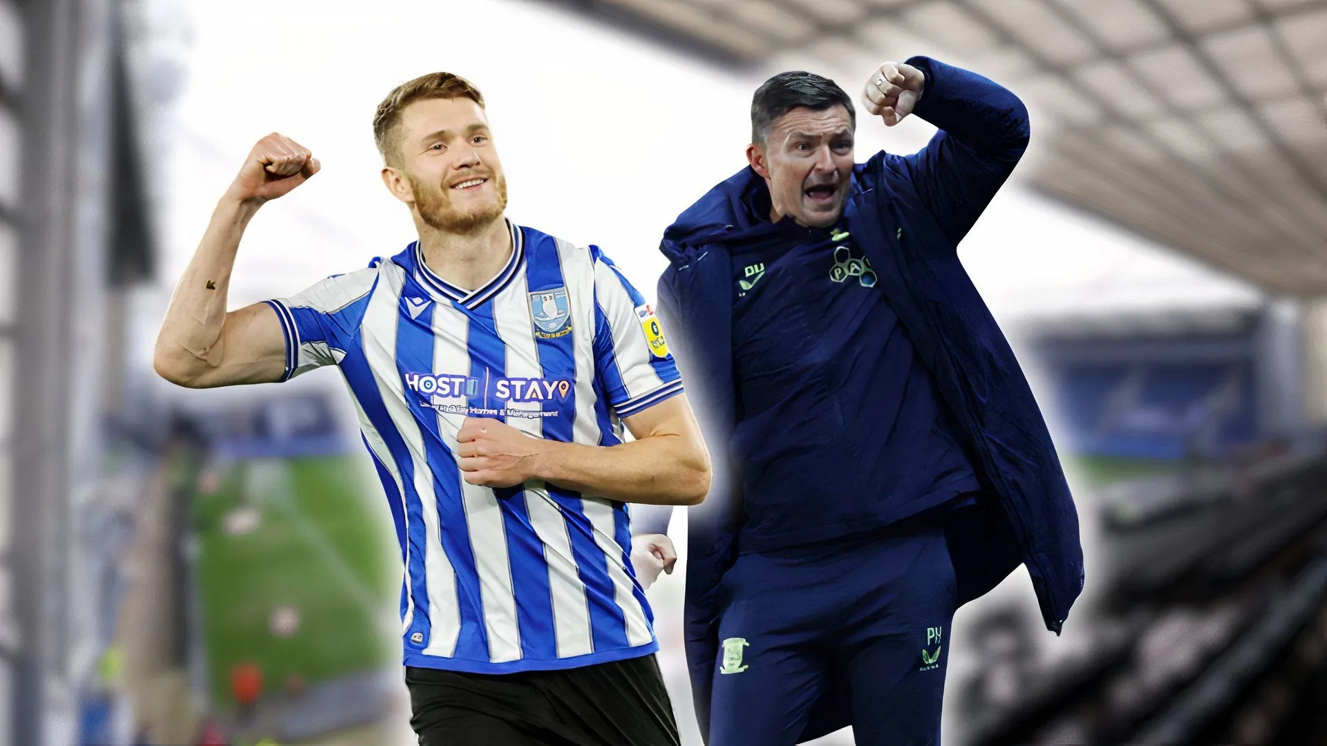 Michael Smith và Paul Heckingbottom trên sân cỏ trong trận đấu của Sheffield Wednesday