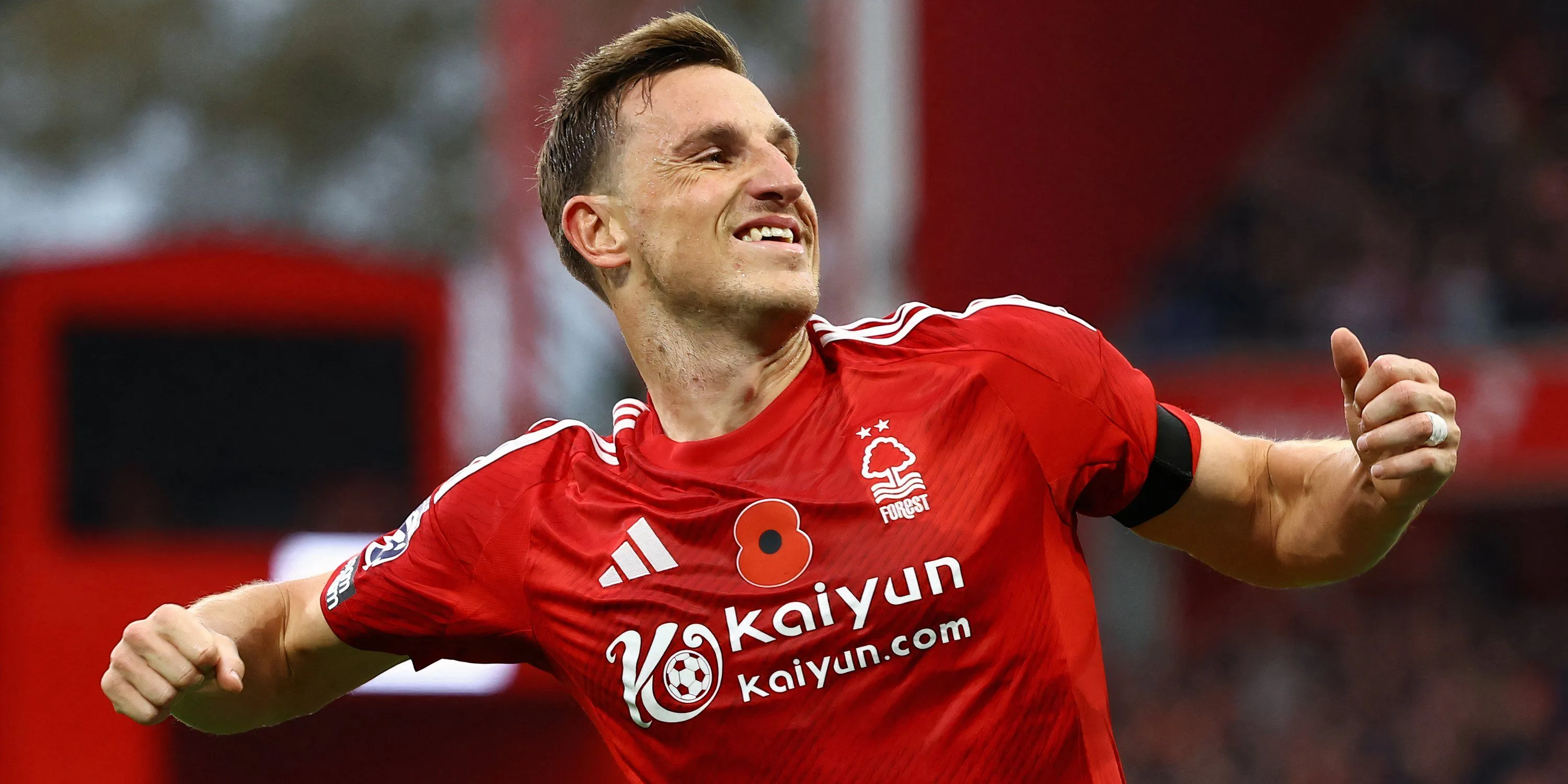 Tiền đạo Chris Wood ăn mừng bàn thắng cho Nottingham Forest