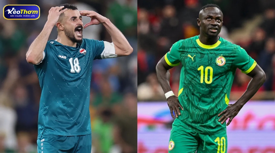 Đồ họa nhận định sức mạnh và tỷ lệ kèo trận đấu Sénégal vs Iraq World Cup 2026.